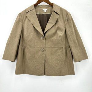 Semantiks Blazer Womens Jacket 3/4 Sleeve Lined Pleated Back Stripe Beige 16W